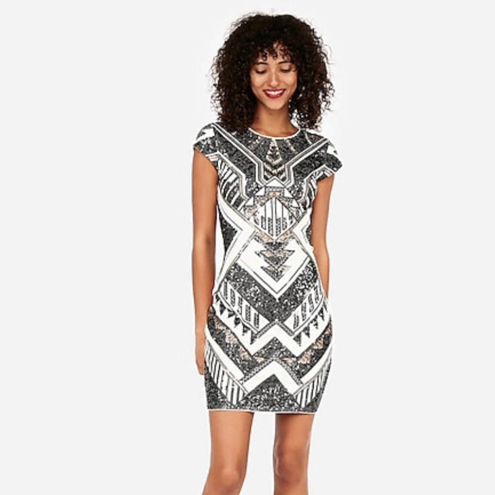 Express short sleeve sequin sheath dress